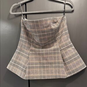 H&M Plaid Strapless Bustier Top in Black, White, Tan